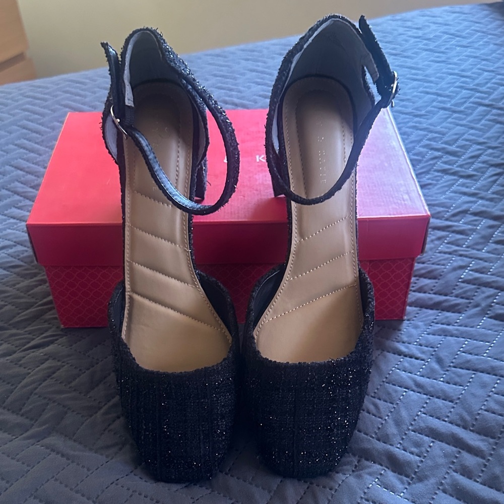 Kelly & Katie Black Sparkle Ankle-Strap Heels